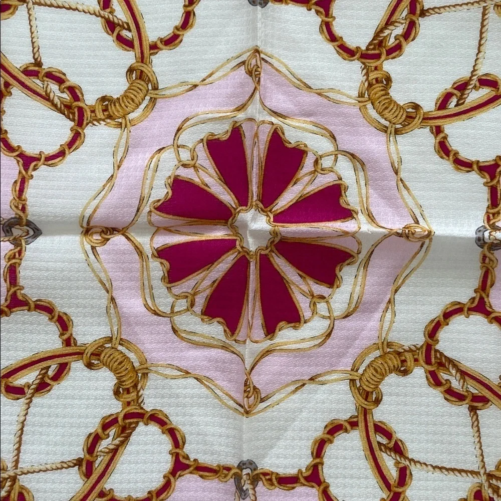 Authentic Celine Vintage Pink and Gold Patterned Silk Handkerchief